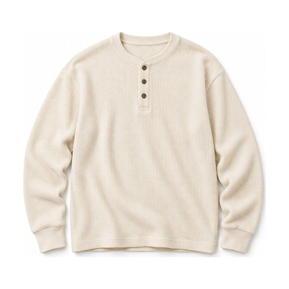 Long Sleeve Waffle Henley