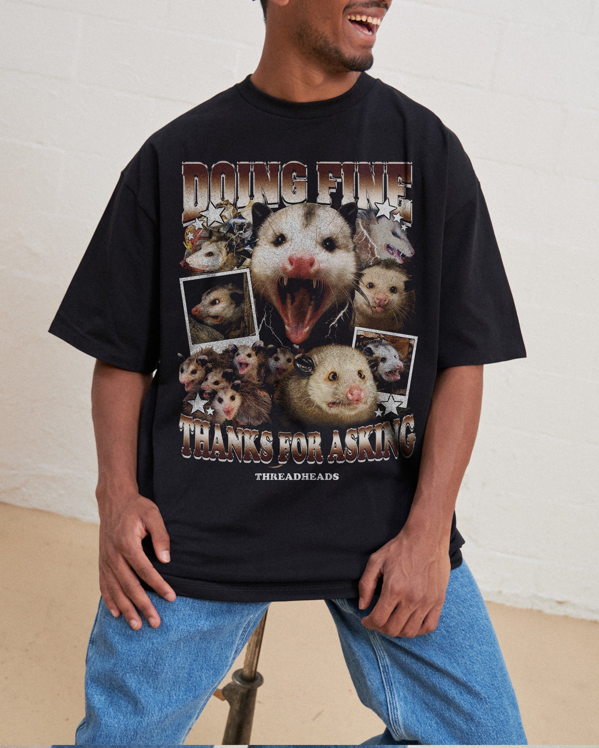 Doing Fine Opossum Oversized Graphic Tee - Unisex 100% Combed Cotton