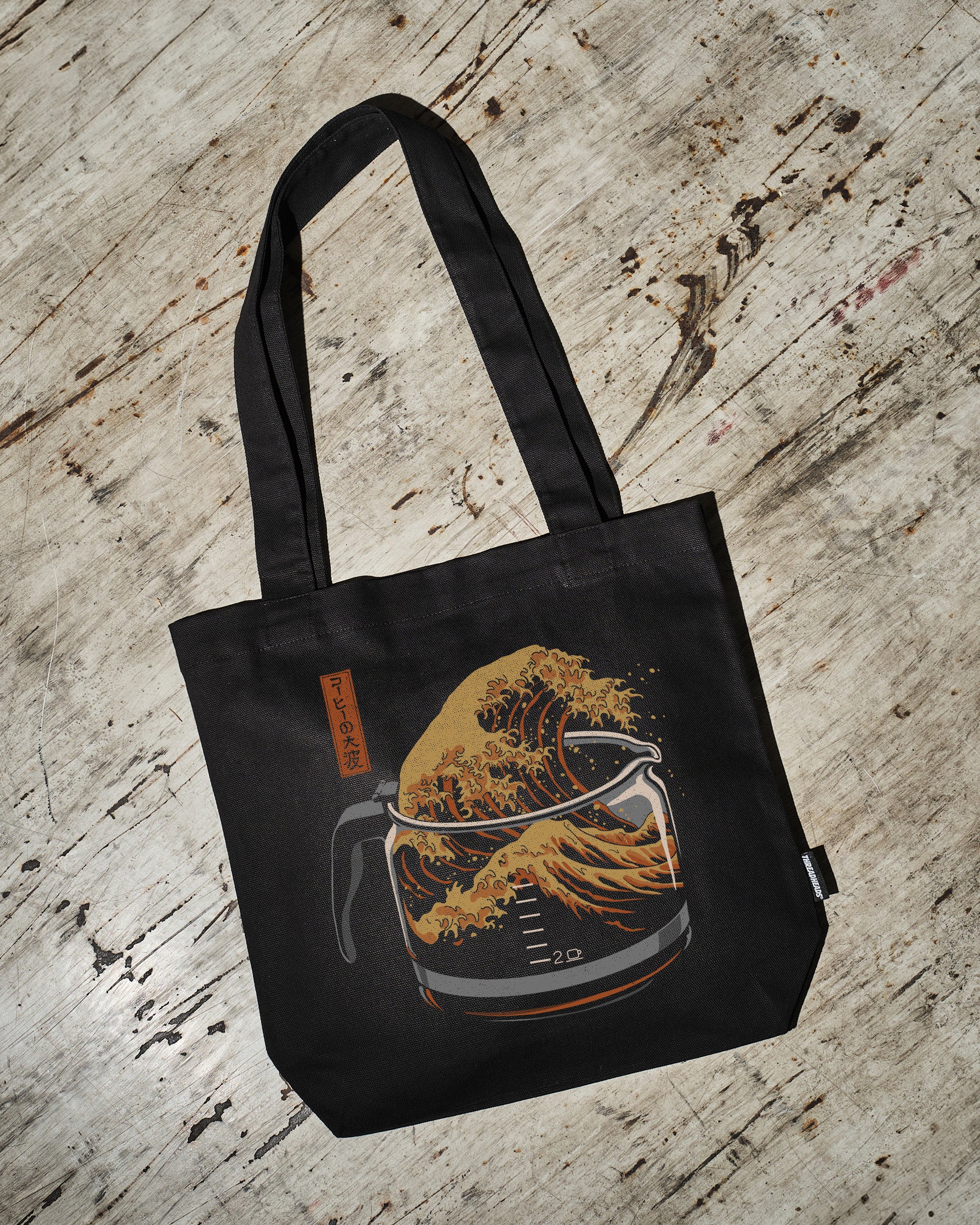 Great Wave of Coffee Tote Bag - 100% Cotton Canvas with Reinforced Straps