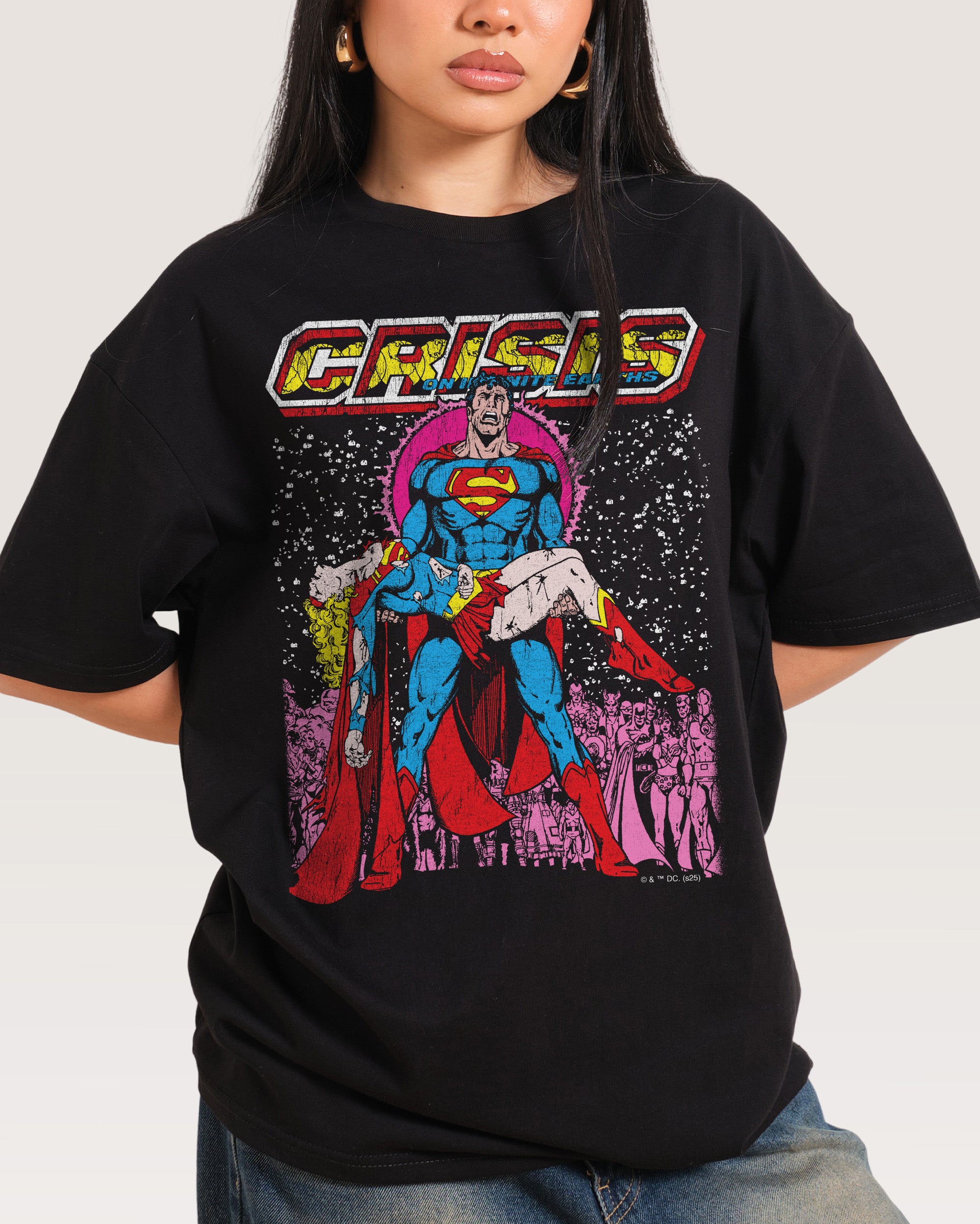 Superman Crisis Oversized Graphic T-Shirt DC Collab Unisex 90s Boxy Fit