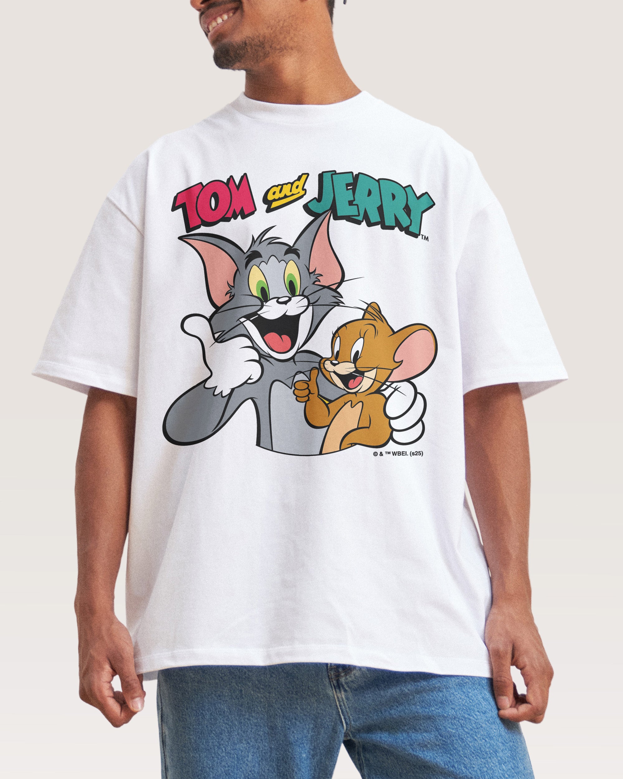 Troublemakers Oversized Tom and Jerry Graphic Tee - Unisex 90s Boxy Fit 100% Cotton