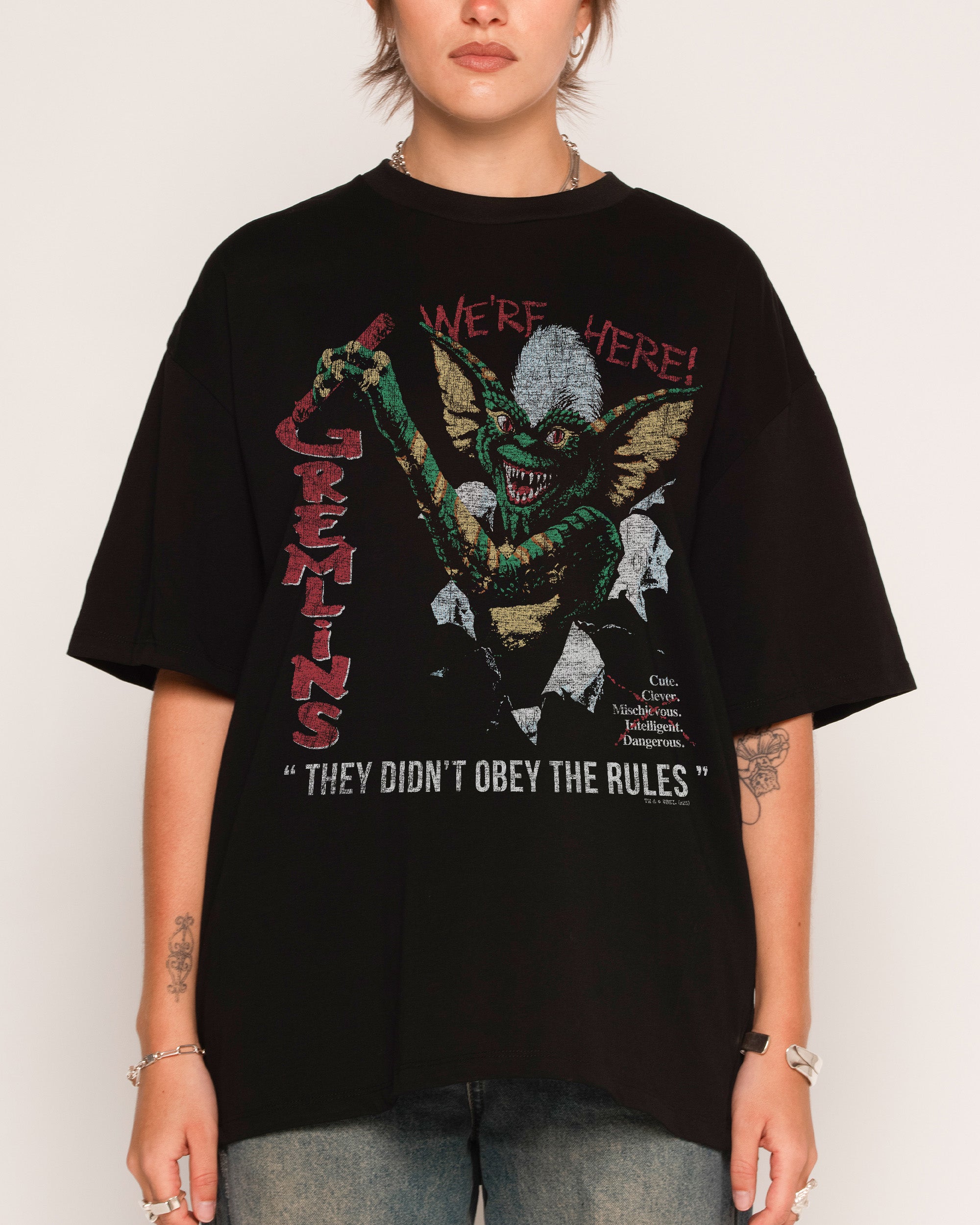 We're Here Oversized Graphic Tee - Gremlins Collab, Unisex, 100% Combed Cotton