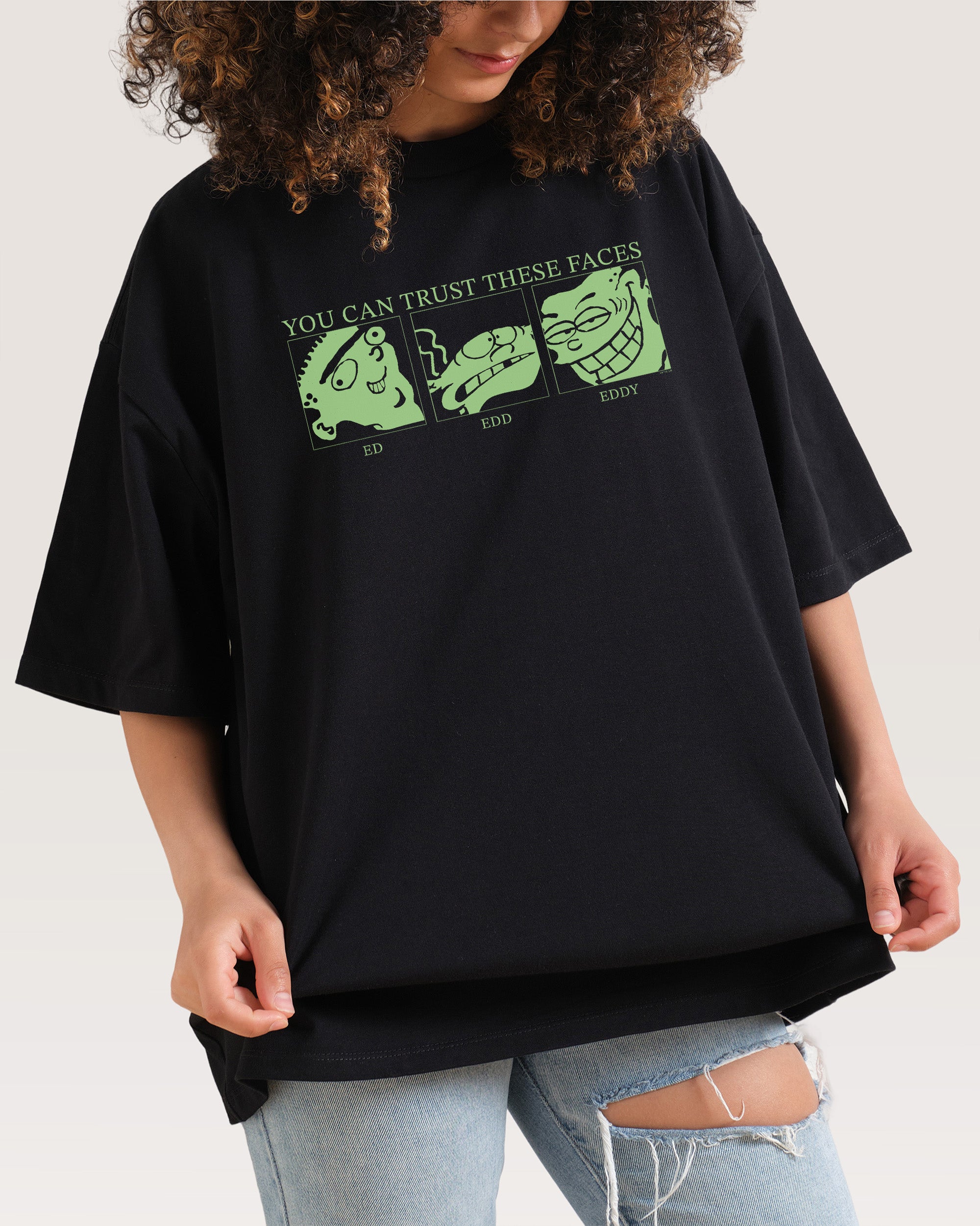You Can Trust These Faces Oversized Graphic Tee - Ed Edd n Eddy Collab, Unisex 100% Combed Cotton